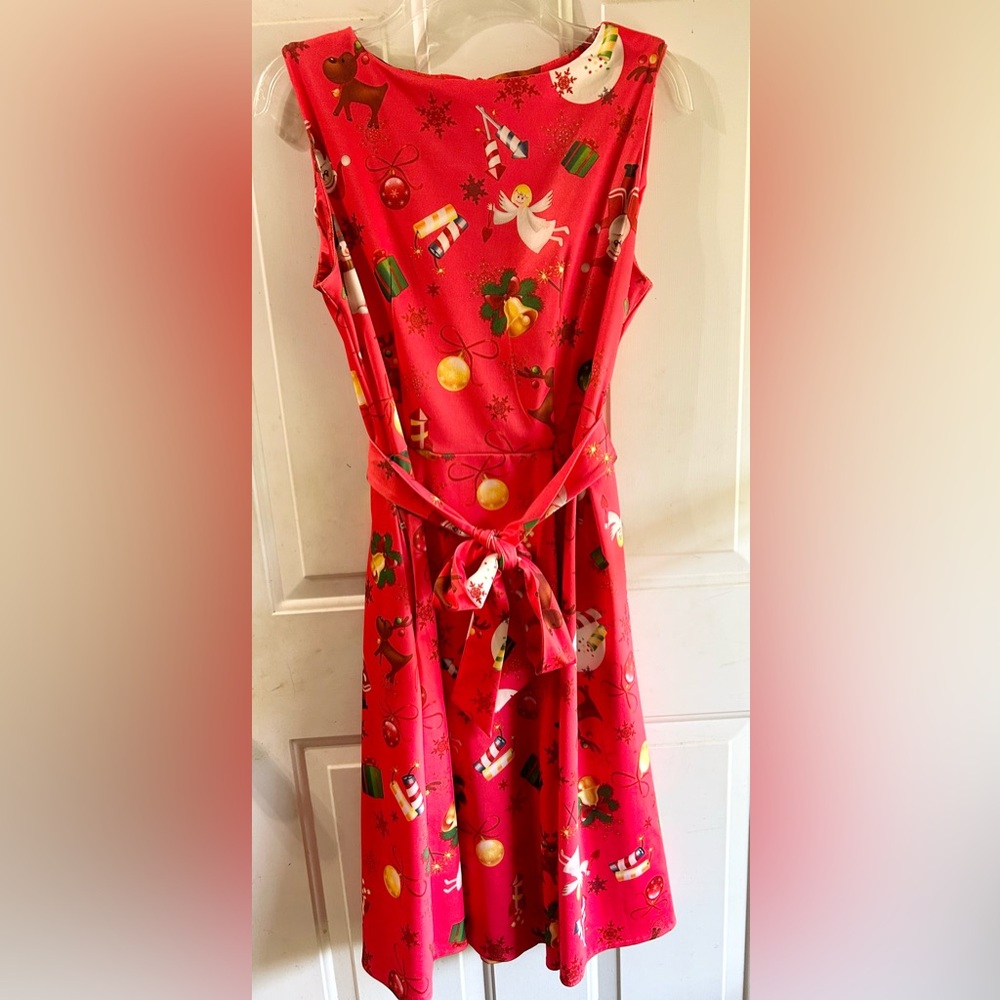 Ouges Fit Flare Christmas Cocktail Dress Women’s M Red‎ Kitschy Novelty Festival